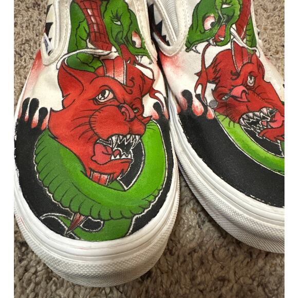Vans Python Snake Devil Cat? Painted Slip On Sneakers Shoes Size M9.5 W11 - Picture 5 of 10